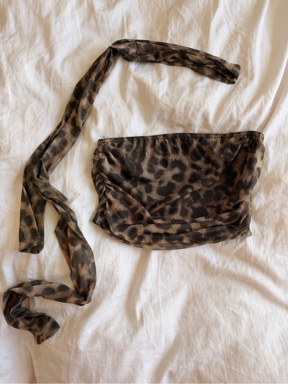 PrettyLittleThing Brown & Black Leopard Strapless Tie Top